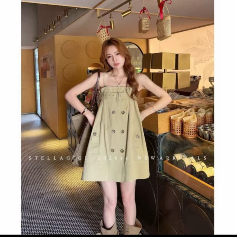 sg 양 에 따르면 샨 ss 레트로 이중 버튼 워크웨어 바람막이 센스 슬립 드레스 q-20260816 이미지 4