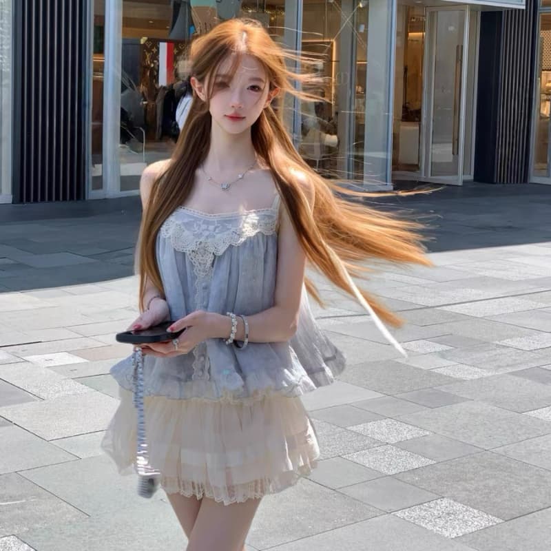 늦게 우산 우산 26 ss 달콤한 배 푸 푸 헤일로 염색 블루 레이스 좋은 플래시 레이스업 스팽글 맨위