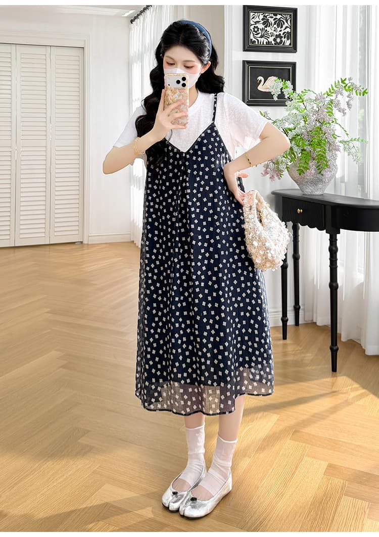 실사 여름 임산부 외국 가스 표지 배 프랑스식 롱 스커트 꽃무늬 드레스 상세 이미지 18