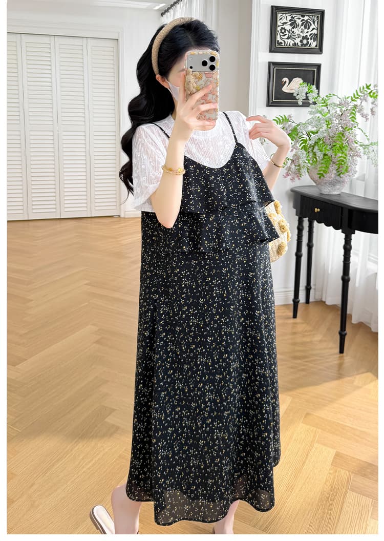 실사 외국 가스 연령 감소 쉬폰 깨진 임산부 드레스 여름 페이크 레이어드 치마 상세 이미지 19