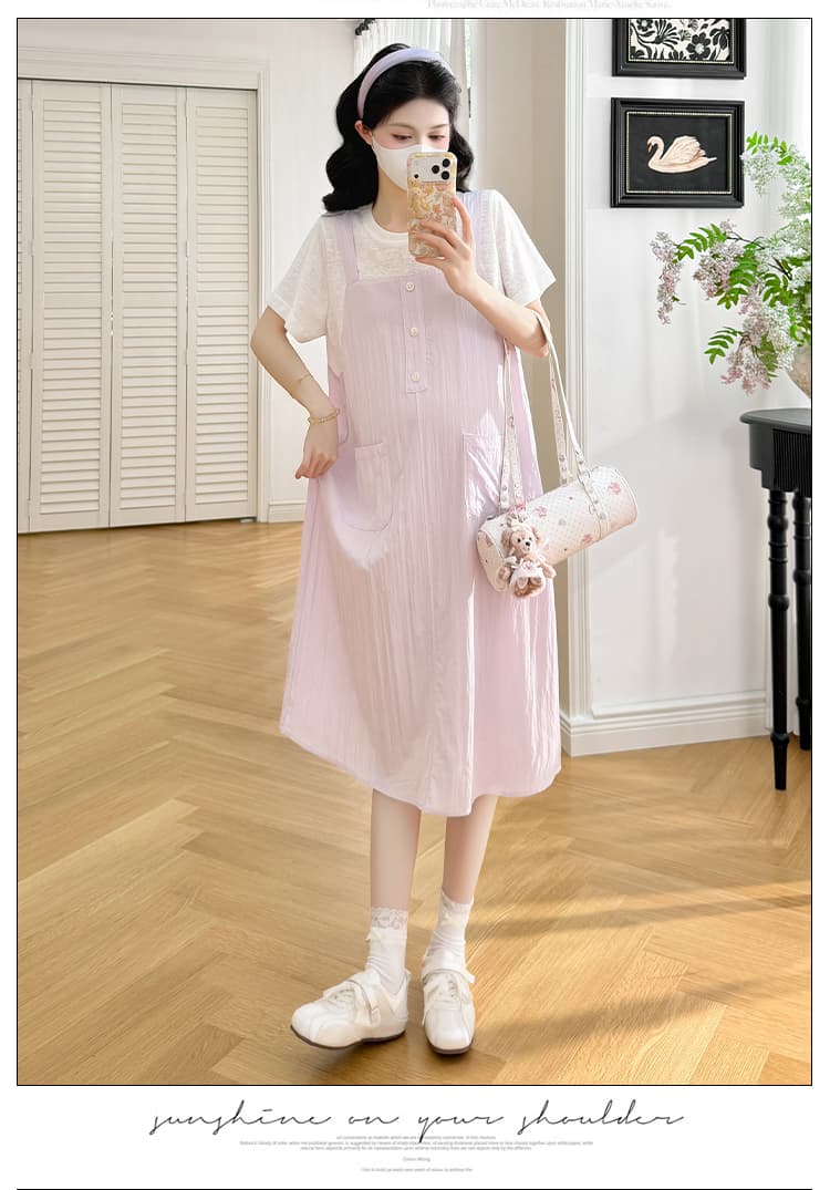 실사 임산부 여름 새로운 페이크 레이어드 드레스 루즈핏 캐주얼 슬림해 보이는 트렌디 엄마 출산 스커트 상세 이미지 21