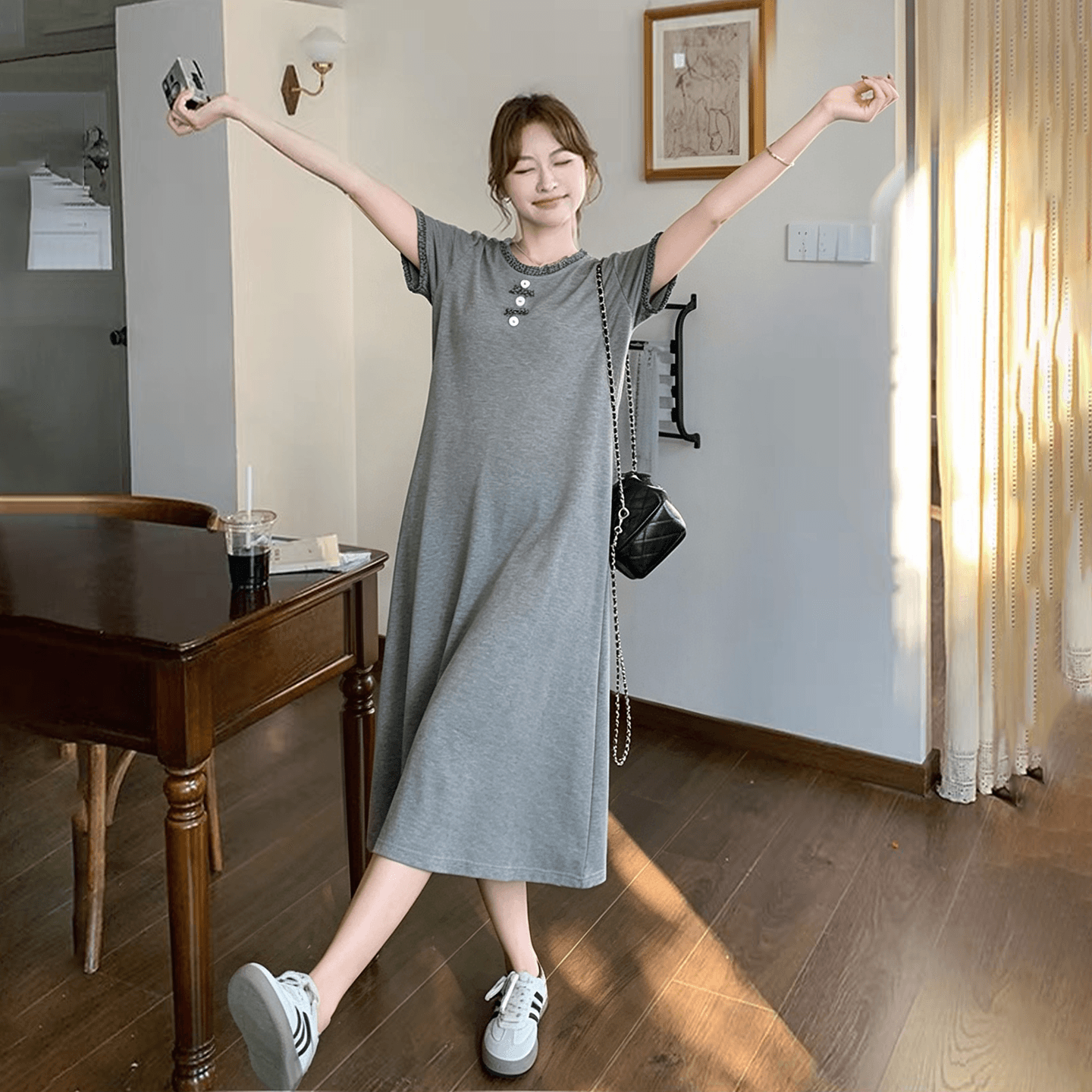 실사 임산부 드레스 새로운 패션 가져 가라. 여름 프랑스식 얇고 가벼운 드레스 이미지 4