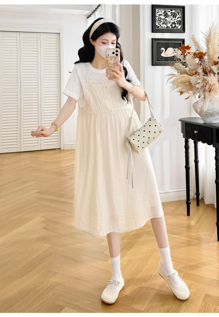 실사 임산부 편안함 가로 줄무늬 페이크 레이어드 치마 상세 이미지 18