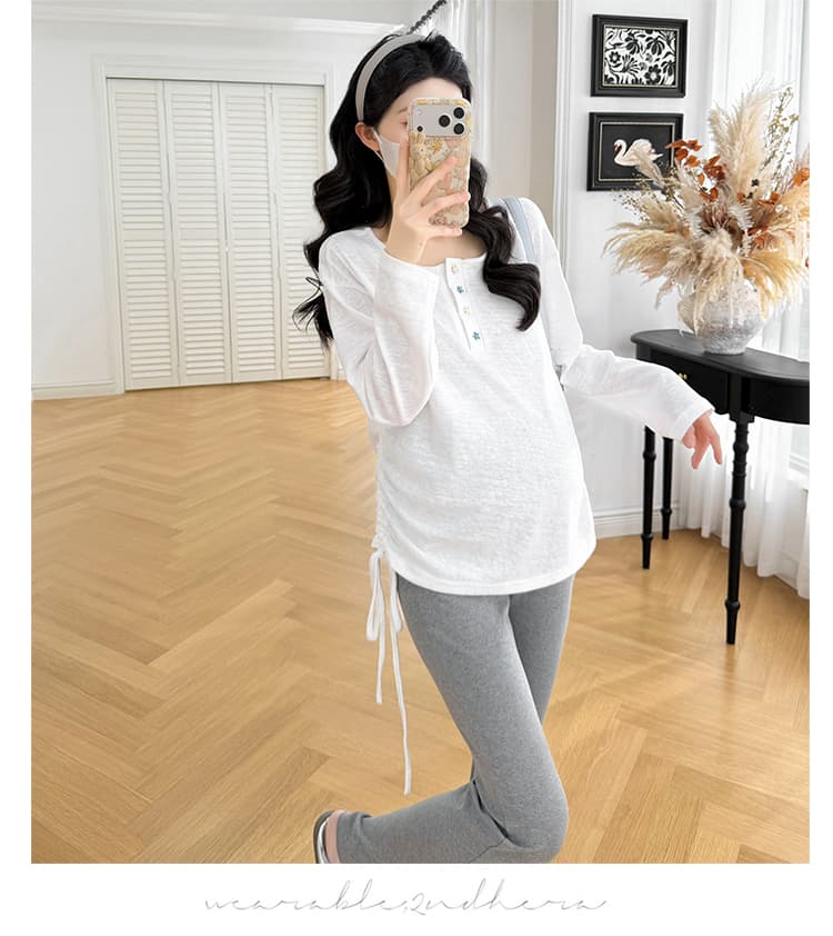 실사 임산부 봄 가을 새로운 루즈핏 대 에디션 펌프 로프 길다 티셔츠 임산부 부츠컷 바지 세트 상세 이미지 25