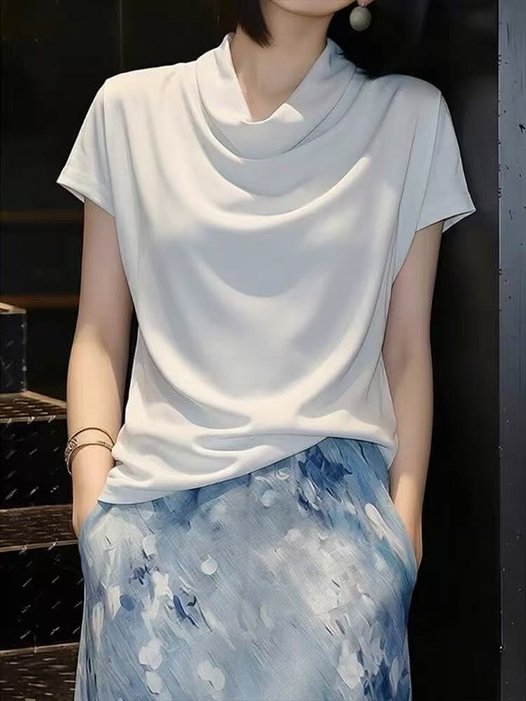 출퇴근 캐주얼 레트로 여성 셔츠 여름 2026 년 새로운 외국 가스 연령 감소 반팔 미니멀리즘 다용도 패션 셔츠 이미지 5