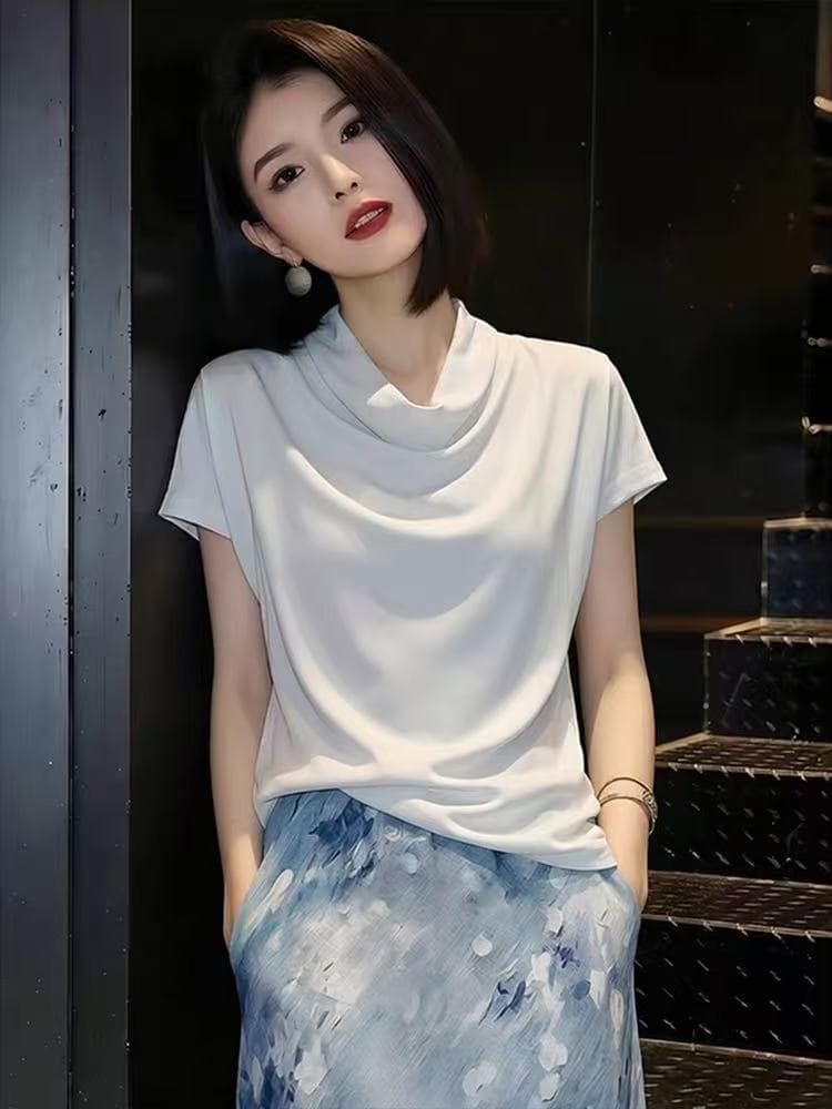 출퇴근 캐주얼 레트로 여성 셔츠 여름 2026 년 새로운 외국 가스 연령 감소 반팔 미니멀리즘 다용도 패션 셔츠 이미지 3