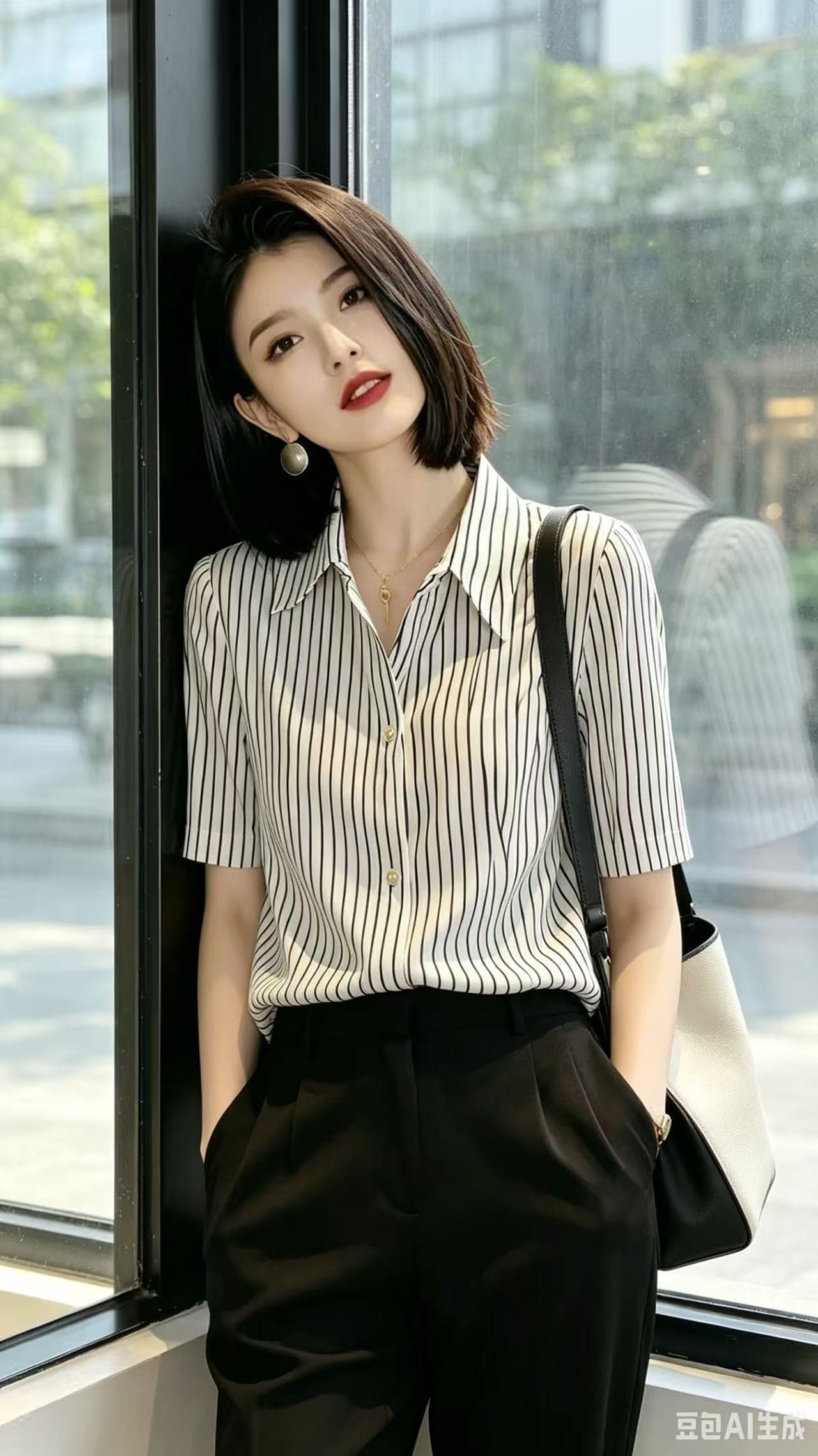 봄 프랑스식 연령 감소 빛 럭셔리 고급 센스 맨위 외국 가스 고유 한 Chic 고급 품격 화이트 스트라이프 여성 셔츠 이미지 4