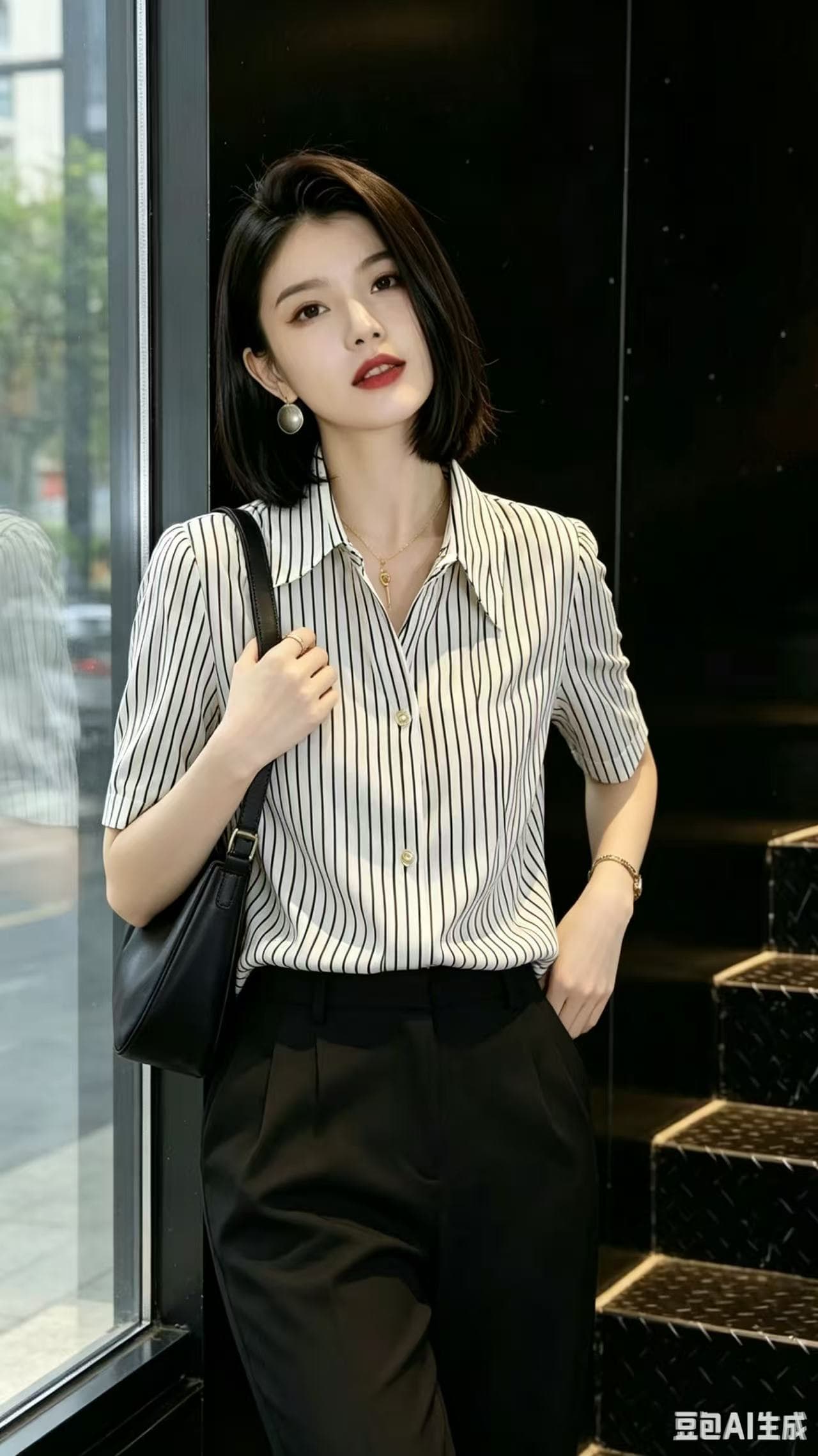 봄 프랑스식 연령 감소 빛 럭셔리 고급 센스 맨위 외국 가스 고유 한 Chic 고급 품격 화이트 스트라이프 여성 셔츠 이미지 2