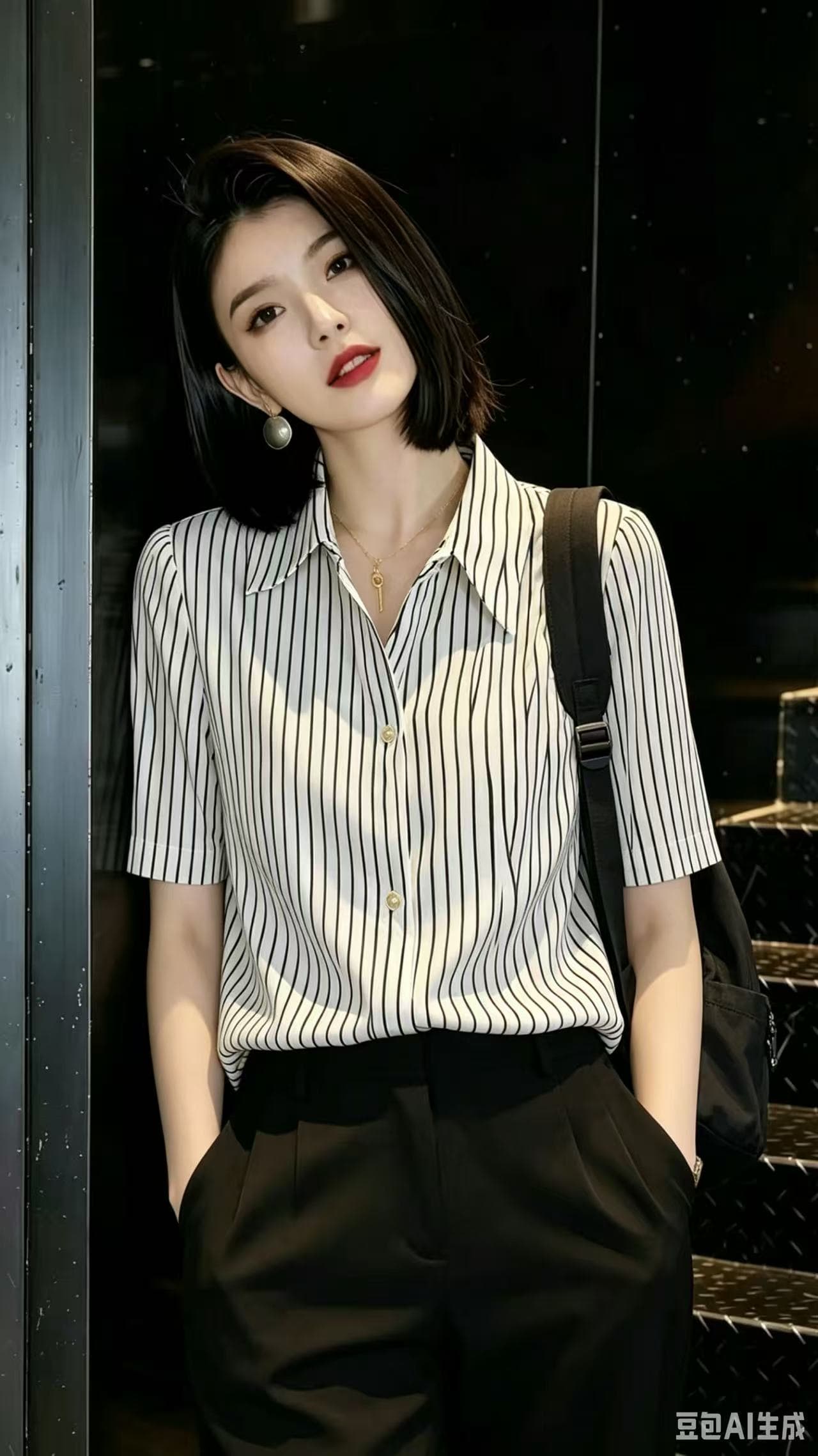 봄 프랑스식 연령 감소 빛 럭셔리 고급 센스 맨위 외국 가스 고유 한 Chic 고급 품격 화이트 스트라이프 여성 셔츠 상세 이미지 4