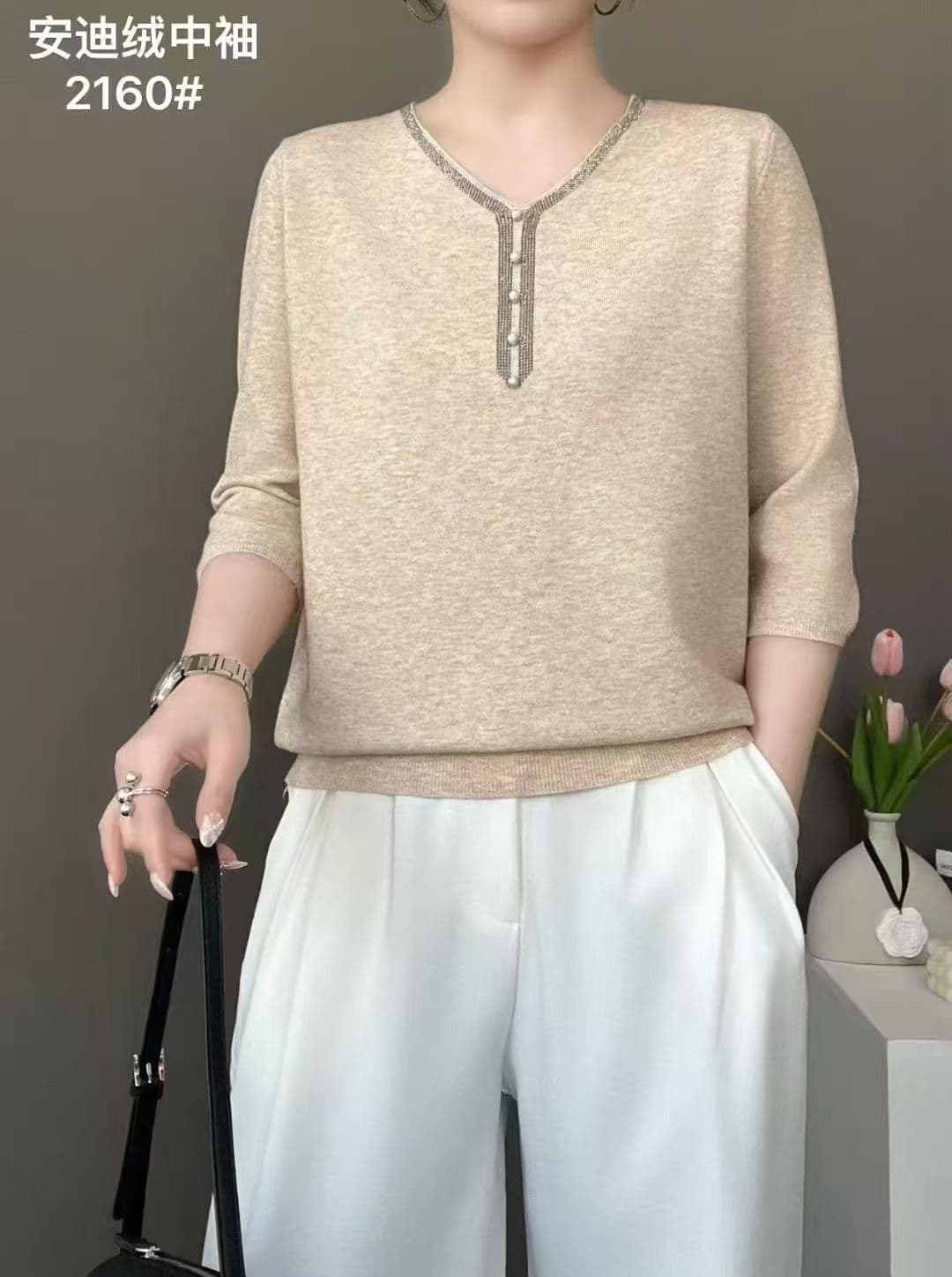 7부 소매 얼음 실크 맨위 여성 루즈핏 캐주얼 패션 엄마 여름 드레스 티셔츠 2026 새로운 외국 가스 연령 감소 작은 셔츠 이미지 3