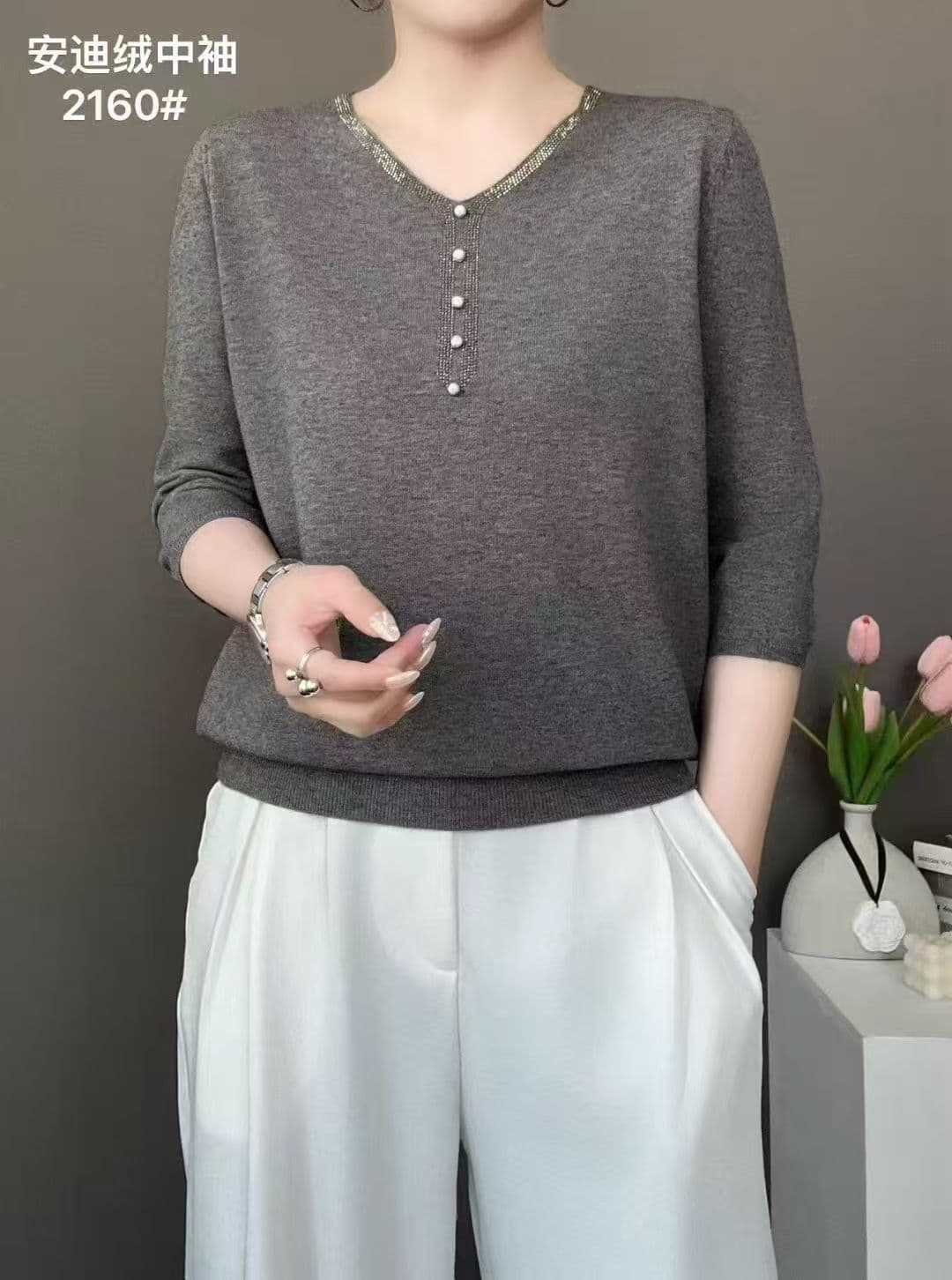 7부 소매 얼음 실크 맨위 여성 루즈핏 캐주얼 패션 엄마 여름 드레스 티셔츠 2026 새로운 외국 가스 연령 감소 작은 셔츠 이미지 4