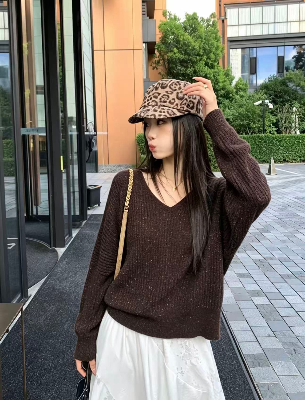 가을 겨울 색상 포인트 V넥 카디건 여성 뜨개질 기본 셔츠 풀오버 루즈핏 슬림해 보이는 보온 스웨터 맨위 무봉제 트렌디 이미지 2