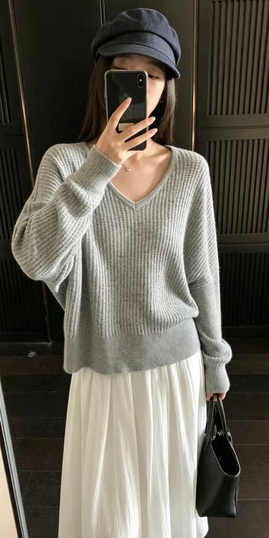가을 겨울 색상 포인트 V넥 카디건 여성 뜨개질 기본 셔츠 풀오버 루즈핏 슬림해 보이는 보온 스웨터 맨위 무봉제 트렌디 이미지 3