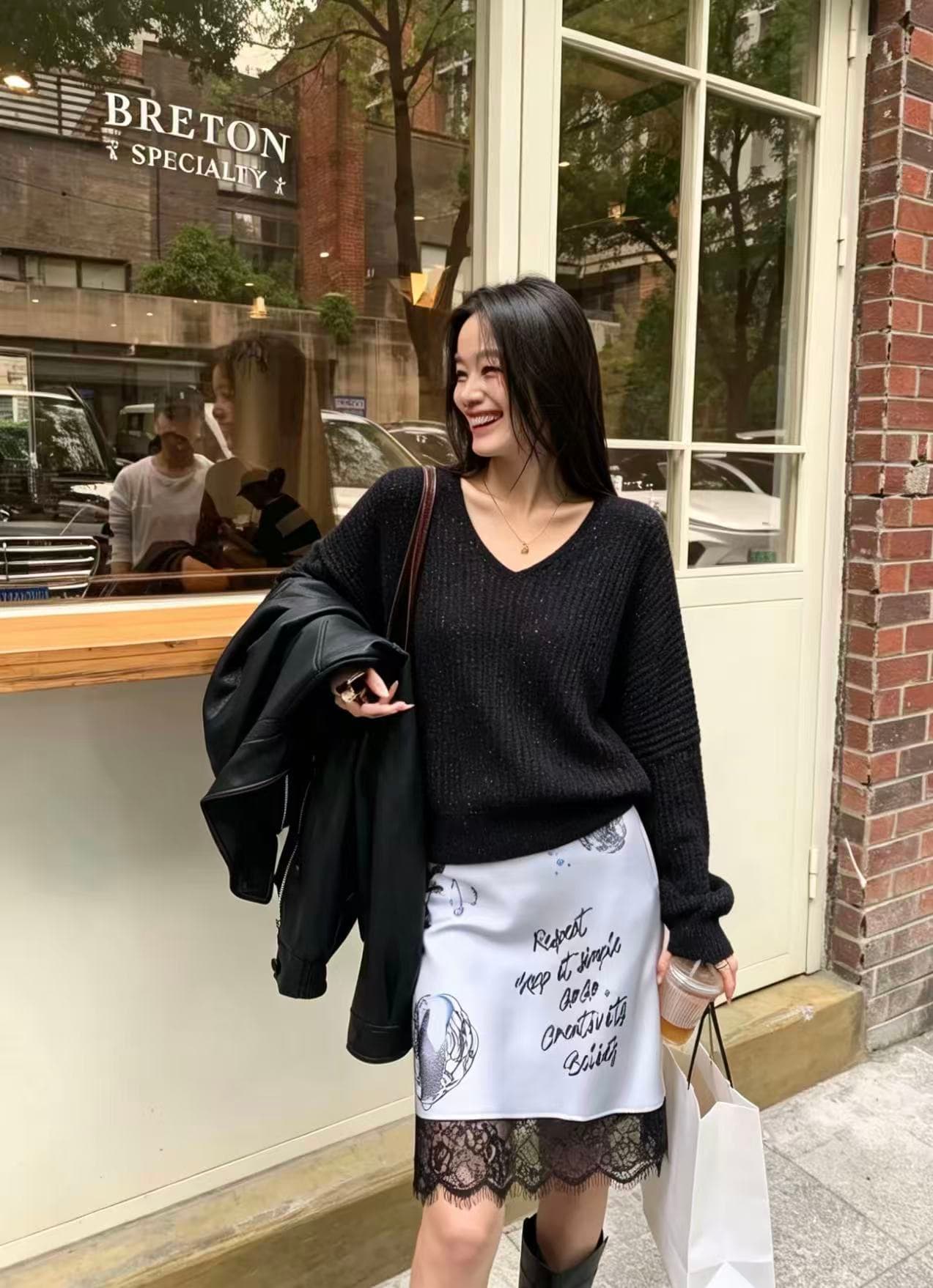 가을 겨울 색상 포인트 V넥 카디건 여성 뜨개질 기본 셔츠 풀오버 루즈핏 슬림해 보이는 보온 스웨터 맨위 무봉제 트렌디 이미지 4