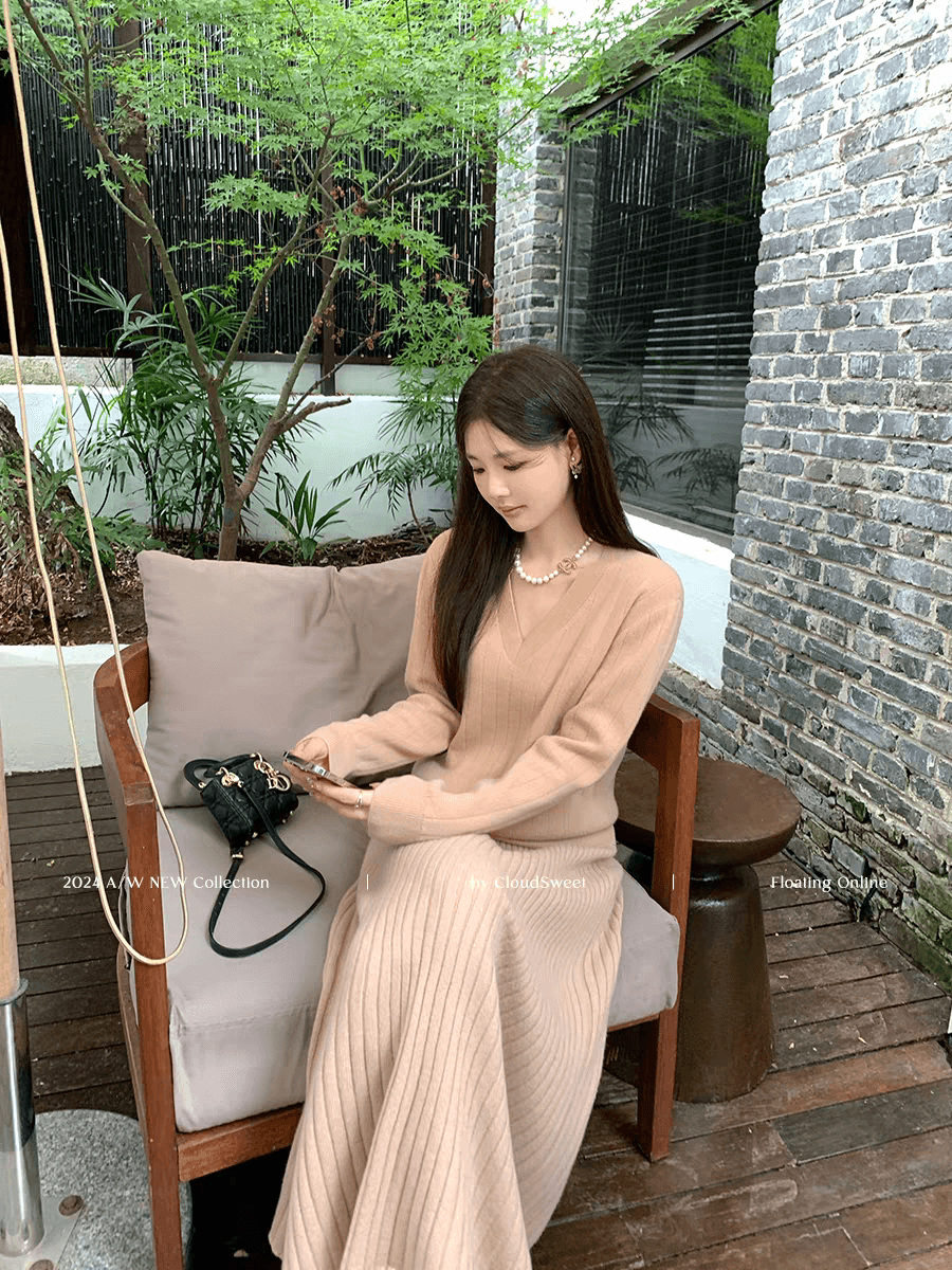 아름다운 dsweet 흰 구름 달콤한 피나 우아한 시리즈 오래된 돈 바람 양모 니트 오픈 가디건 반신 치마 세트 여성 봄 가을 이미지 4