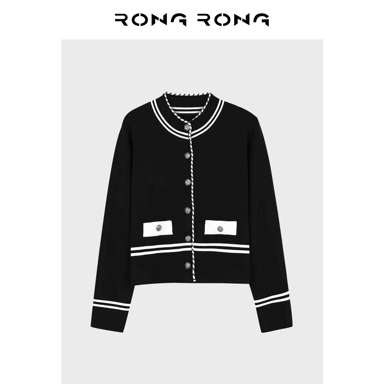 아름다운 시안 야 rongrong 배색 프랑스식 클래식 작은 샤넬 스타일 금속 버클 니트 재킷 262zb188 이미지 5