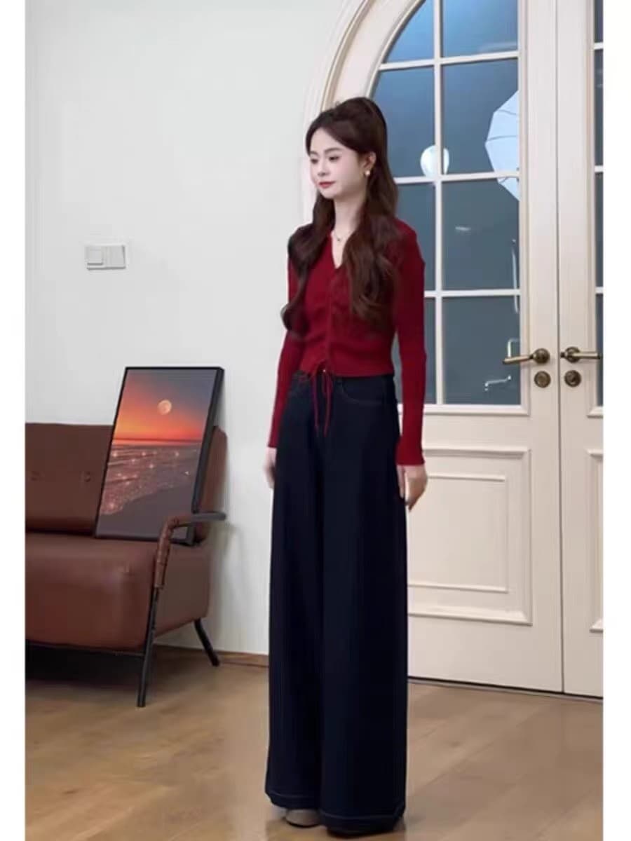 가을 여성 의류 2025 새로운 차 부서 착용 가져 가라. 고급 센스 품격 아름다운 빛 요리 한 바람 니트 맨위 고유 한 세트 상세 이미지 2