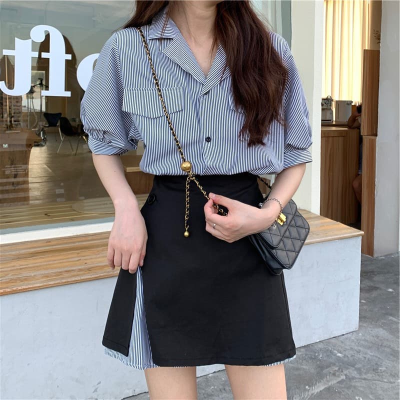 빅 사이즈 빛 요리 한 바람 여름 새로운 반팔 드레스 반신 스커트 아이들 지방 mm 밀크 티 착용 가져 가라. 전체 집합 소금 부서 이미지 3