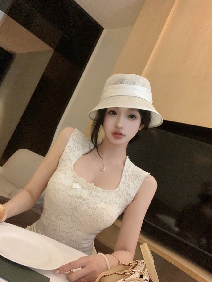 실사 정가 나비 매듭 u 칼라 민소매 순수한 욕망 몸매 가꾸기 허리 수축 인사이드 가져 가라. 레이스 캐미솔 맨위 상세 이미지 6