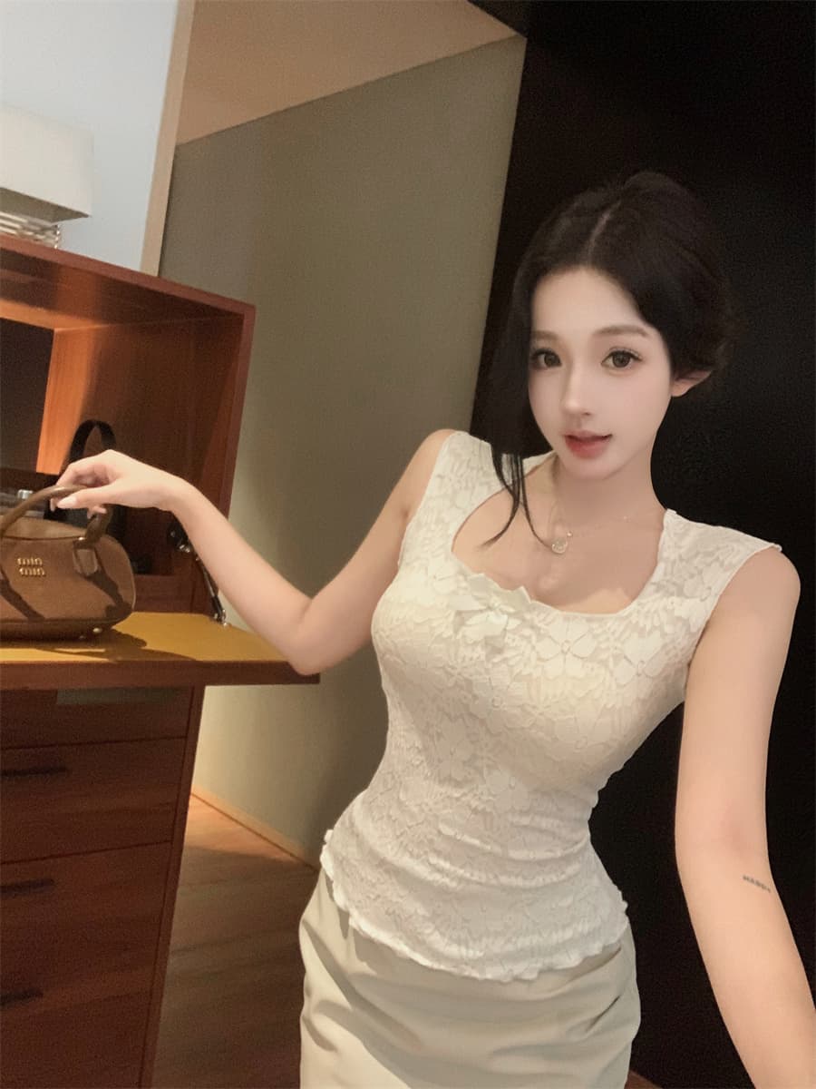 실사 정가 나비 매듭 u 칼라 민소매 순수한 욕망 몸매 가꾸기 허리 수축 인사이드 가져 가라. 레이스 캐미솔 맨위 상세 이미지 10