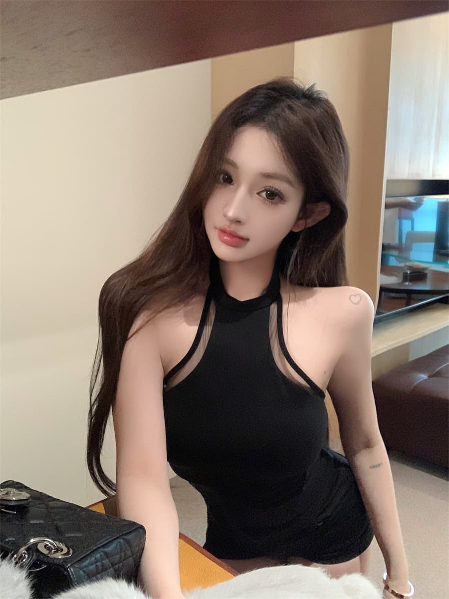 실사 정가 수퍼 모델 여자 친구 핫걸 로얄 자매 고유 한 아름다운 슬립 망사 패치워크 행침 목 조끼 벨트 가슴 패드 상세 이미지 2