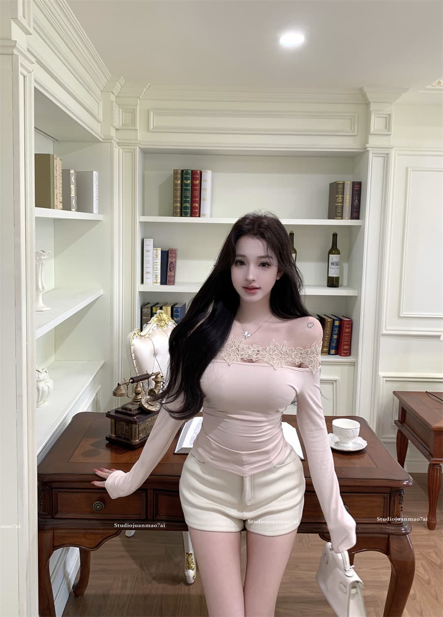 실사 정가 뮤즈 꽃말 3 차원 레이스 디자인 오프숄더 긴팔 니트 스웨터 순수한 욕망 인사이드 잡아라. 의류 상세 이미지 5