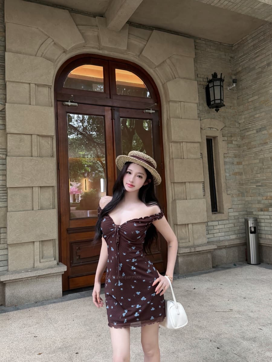 실사 정가 남자 조정 파리 V넥 꽃무늬 드레스 여름 허리 수축 슬림해 보이는 몸매 가꾸기 슬립 드레스 상세 이미지 6