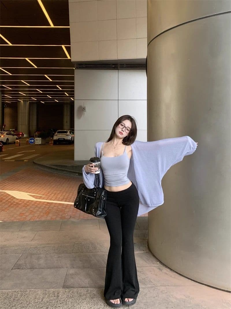 십대 소녀 바람 정장 여자 여름 블루 캐미솔 전체 집합 ootd 착용 가져 가라. 새로운 긴 소매 자외선 차단제 카디건 조수 상세 이미지 8