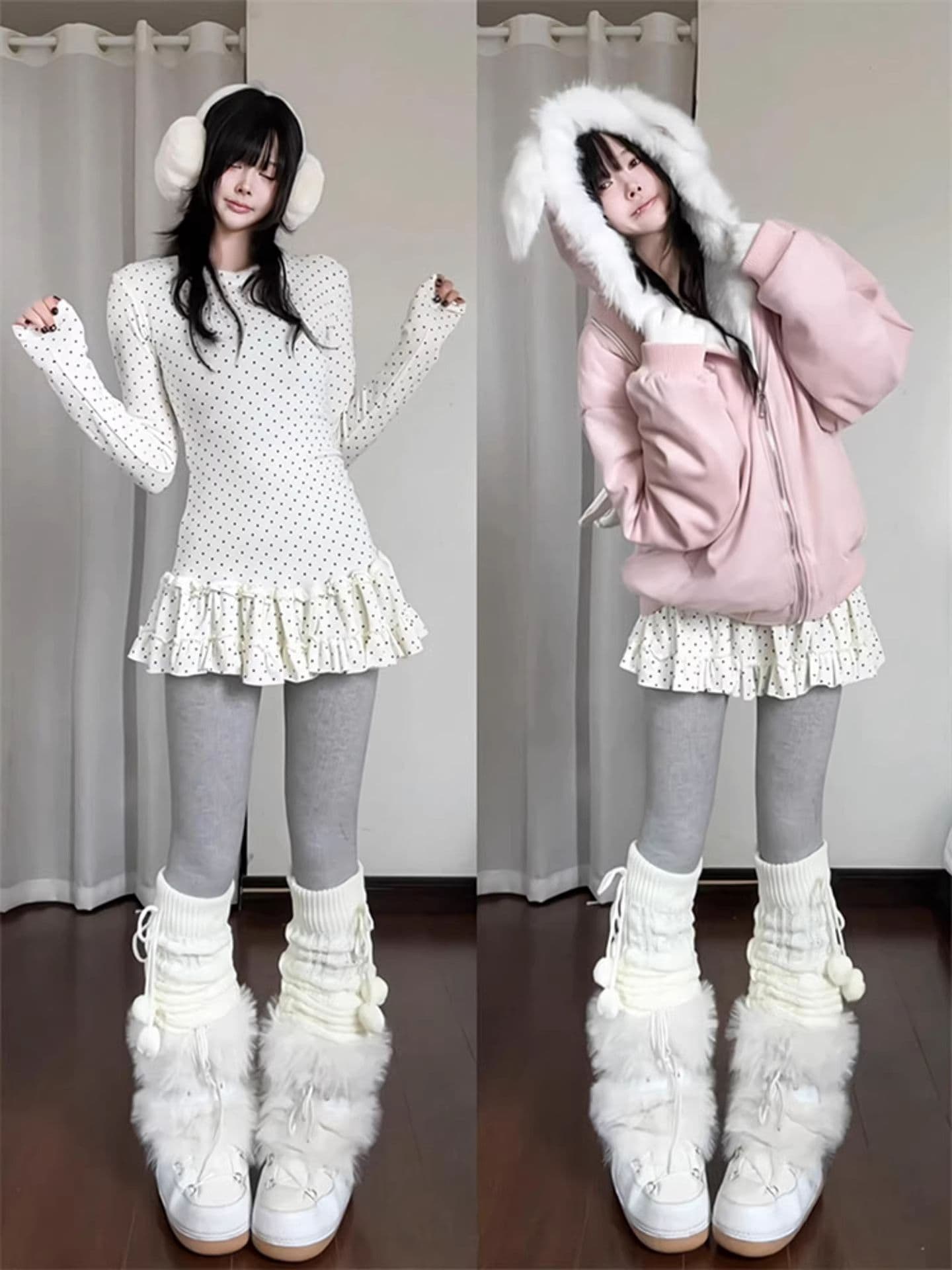 가을 겨울 캐주얼 슬림해 보이는 스택 착용 다용도 만나는 레트로 도트 무늬 프릴 몸매 가꾸기 긴팔 티셔츠 한 첨부 된 의류 ins 상세 이미지 1