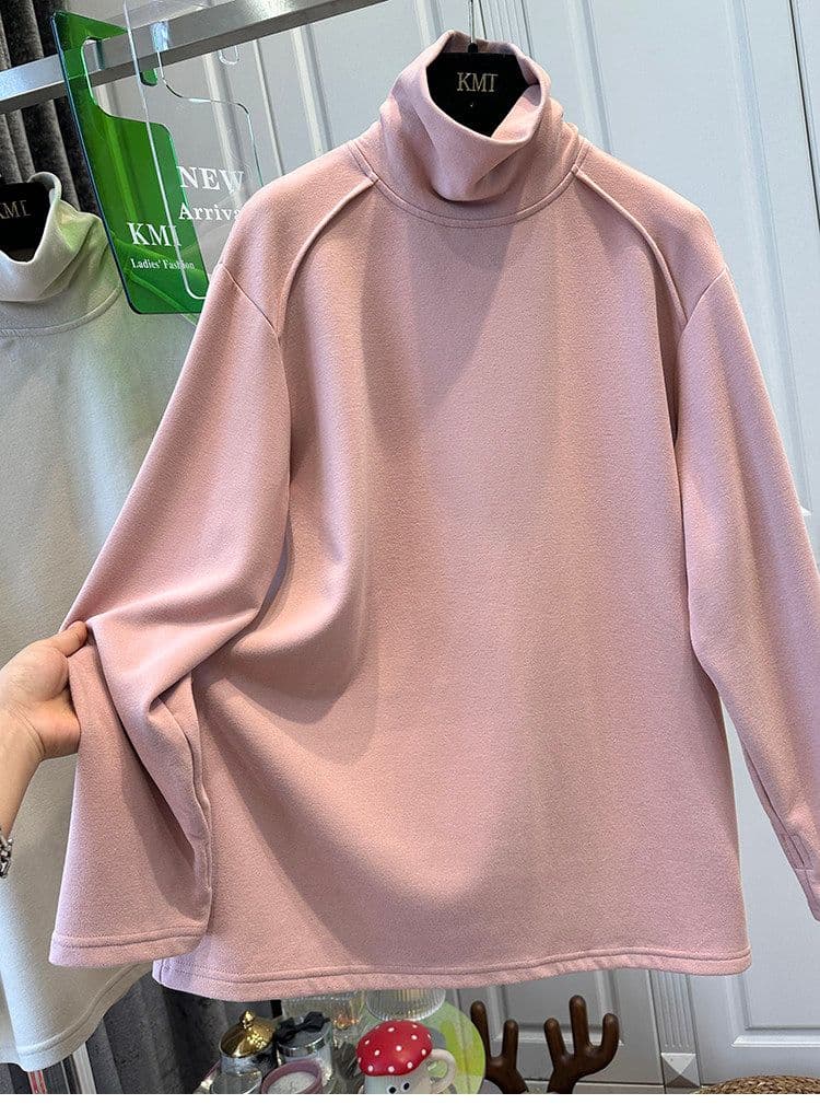 특별 빅 사이즈 300 근 터틀넥 단색 루즈핏 긴팔 티셔츠 여성 셔츠 보온 두꺼운 가을 겨울 상세 이미지 7