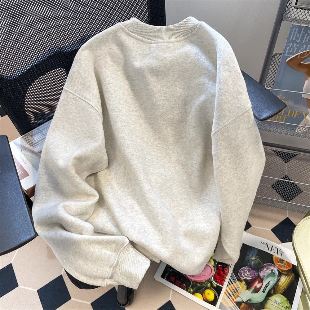 한국 스타일 루즈핏 빅 사이즈 라운드 넥 후드티 여성 가을 다용도 연령 감소 맨위 재킷 이미지 2