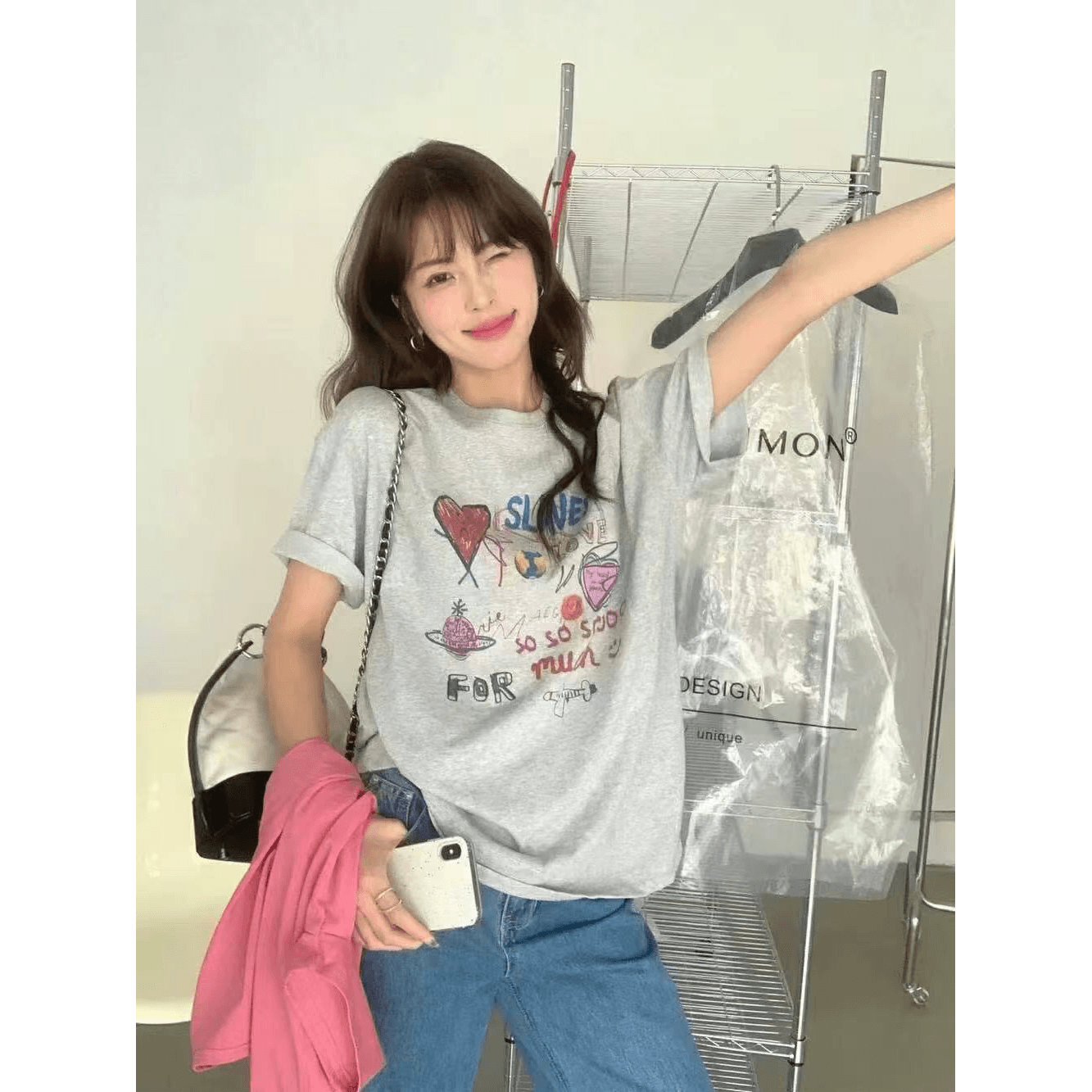 한국 스타일 새로운 여름 핫걸 반팔 티셔츠 여성 루즈핏 디자인 센스 다용도 맨위 이미지 5