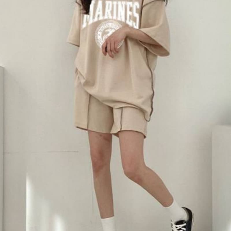 반팔 투피스 세트 2026 새로운 여름 빅 사이즈 캐주얼 스포츠 슈트 여성 여름 투피스 세트 작은 이미지 2