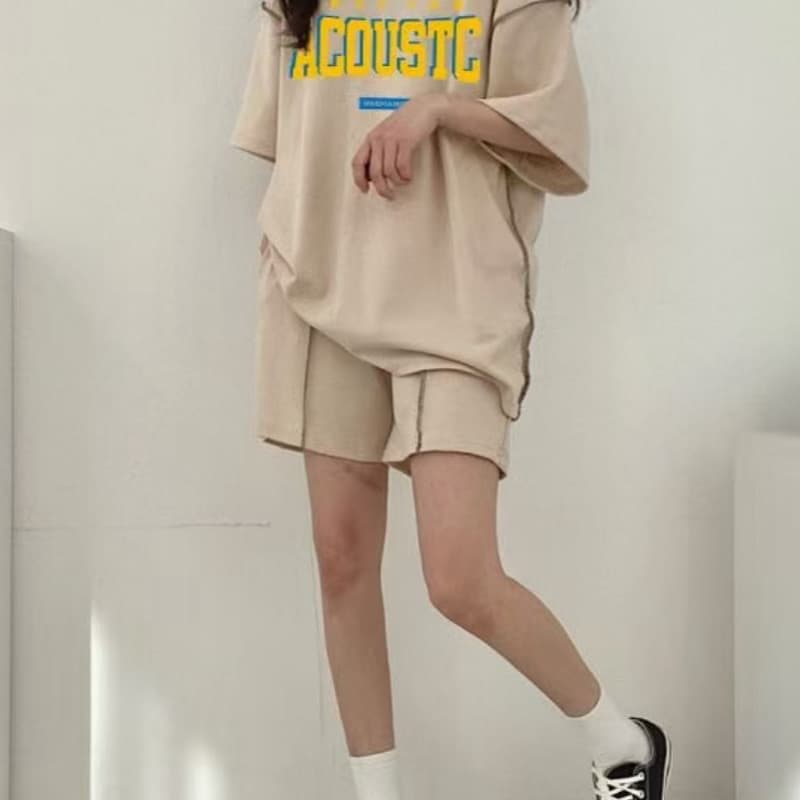 반팔 투피스 세트 2026 새로운 여름 빅 사이즈 캐주얼 스포츠 슈트 여성 여름 투피스 세트 작은 상세 이미지 2