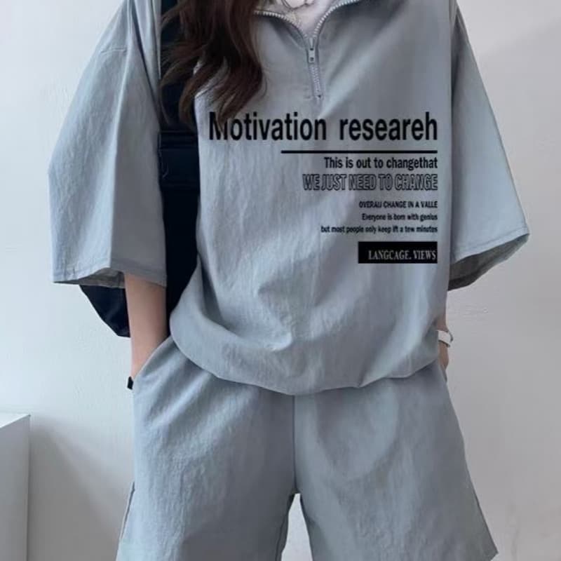 반팔 투피스 세트 2026 새로운 여름 빅 사이즈 캐주얼 스포츠 슈트 여성 여름 투피스 세트 작은 상세 이미지 4