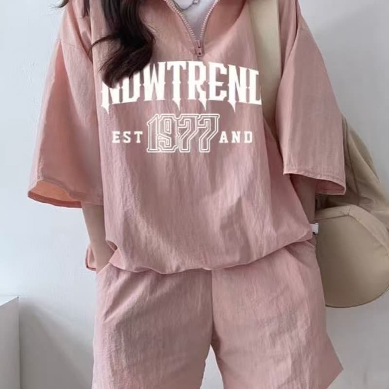 캐주얼 운동복 세트 여성 여름 2026 새로운 반팔 반바지 캠퍼스 바람 귀여운 소녀 실행 상세 이미지 2