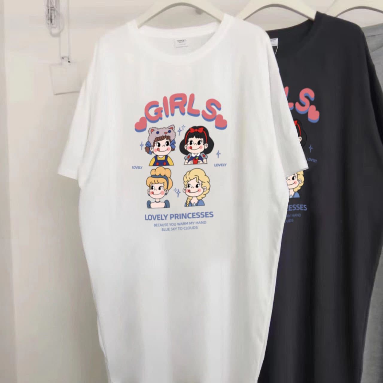 유럽 상품 대 에디션 지방 mm 레트로 반팔 티셔츠 캐주얼 치마 아이들 여름 루즈핏 롱 코트 무릎 아래 빅 사이즈 드레스 이미지 3