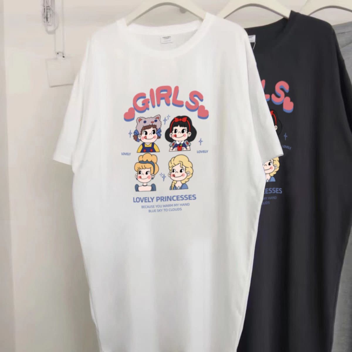 유럽 상품 대 에디션 지방 mm 레트로 반팔 티셔츠 캐주얼 치마 아이들 여름 루즈핏 롱 코트 무릎 아래 빅 사이즈 드레스 상세 이미지 4