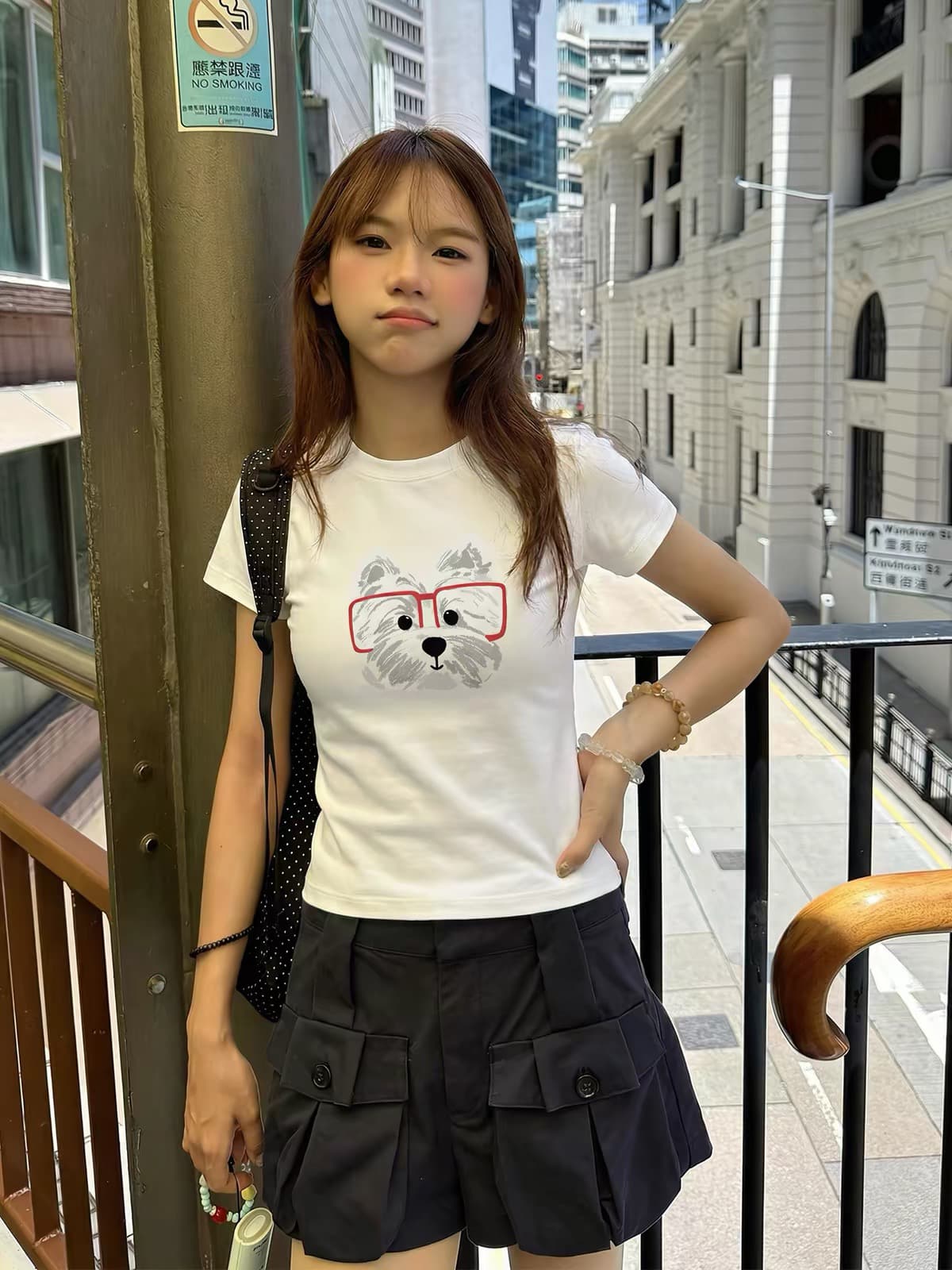 강아지 프린트 긍정적 인 어깨 반팔 티셔츠 여성 여름 새로운 라운드 넥 몸매 가꾸기 슬림해 보이는 쇼트 스타일 동정 맨위 다용도 트렌디 상세 이미지 2
