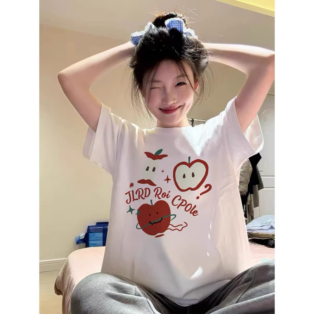 순면 아메리칸 긍정적 인 어깨 반팔 티셔츠 소녀 디자인 센스 작은 대중 루즈핏 여름 작은 키 회색 반소매 맨위 이미지 5