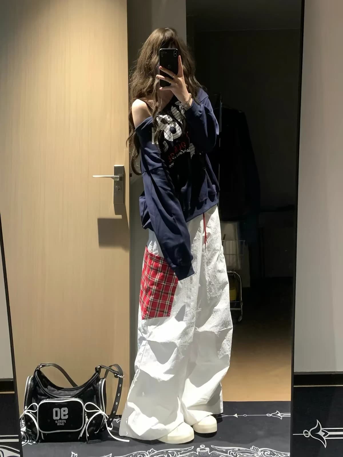 아메리칸 해군 오프숄더 핫걸 긴팔 후드티 여성 이른 가을 아메리칸 오프숄더 루즈핏 캐주얼 풀오버 맨위 트렌디 상세 이미지 4