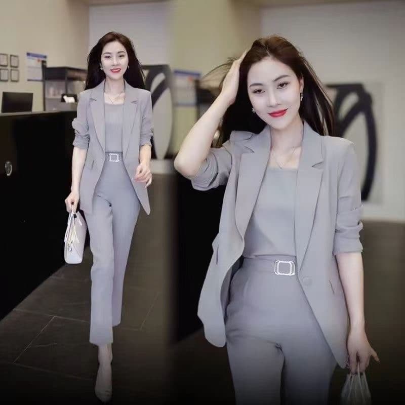 경력 정장 새로운 봄 가을 여성 2026 몸매 가꾸기 패션 품격 빛 럭셔리 정장 3종 세트 이미지 4