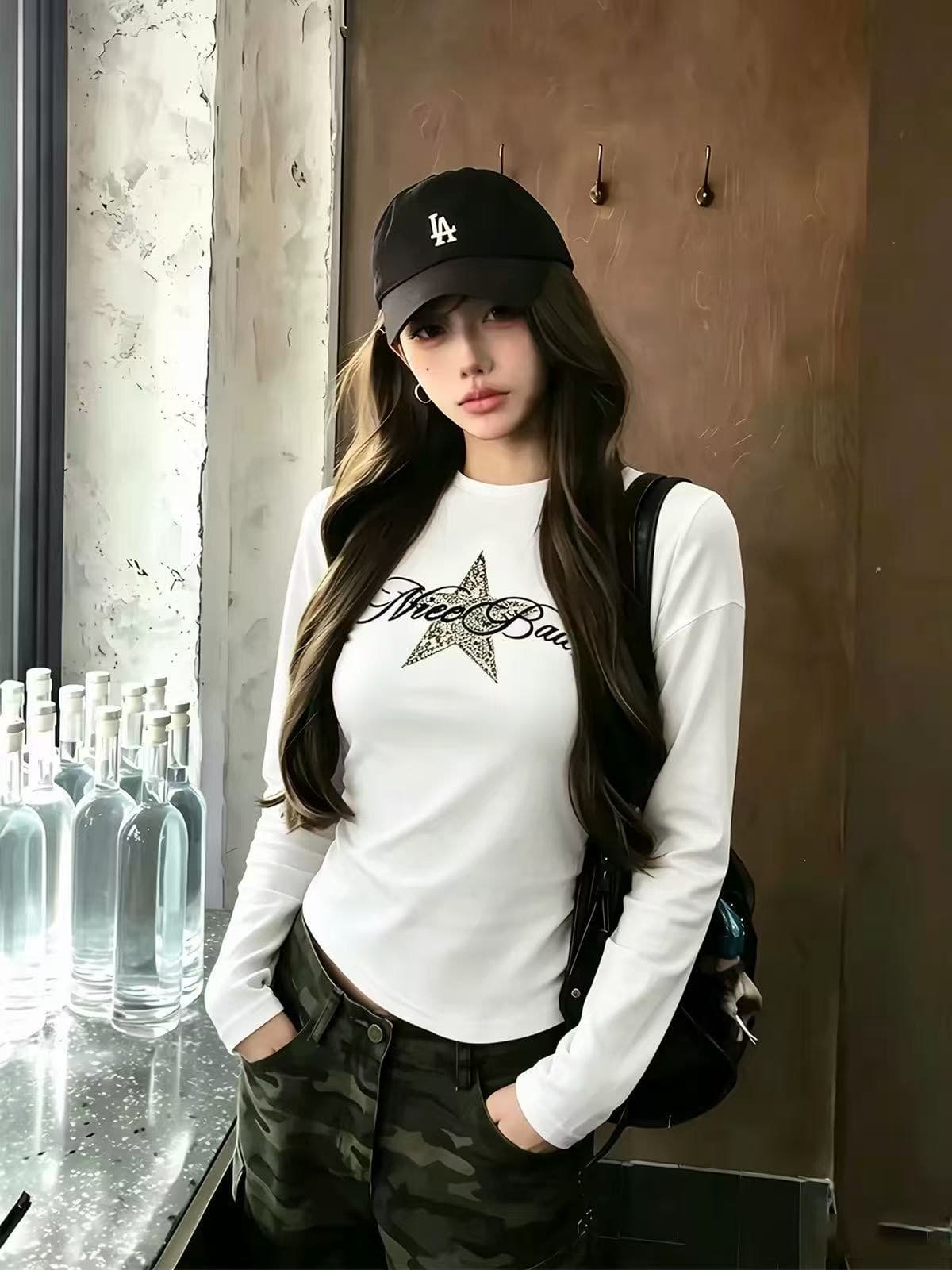 아메리칸 레오파드 무늬 별 긴팔 티셔츠 여성 이른 가을 핫걸 디자인 센스 몸매 가꾸기 기본 셔츠 맨위 이미지 2