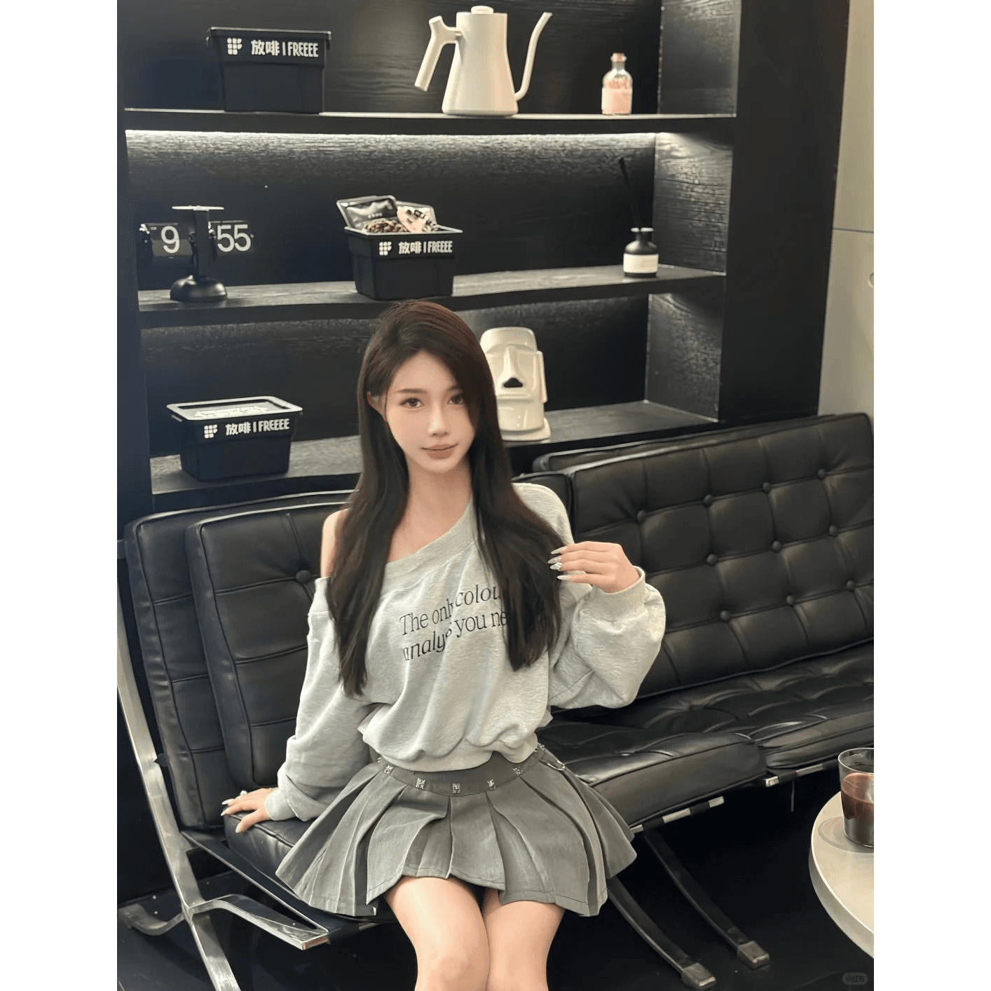 모방 Mianhua 면 복합 우유 실크 310 크 가을 아메리칸 레트로 프린트 섹션 오프숄더 길다 이미지 5