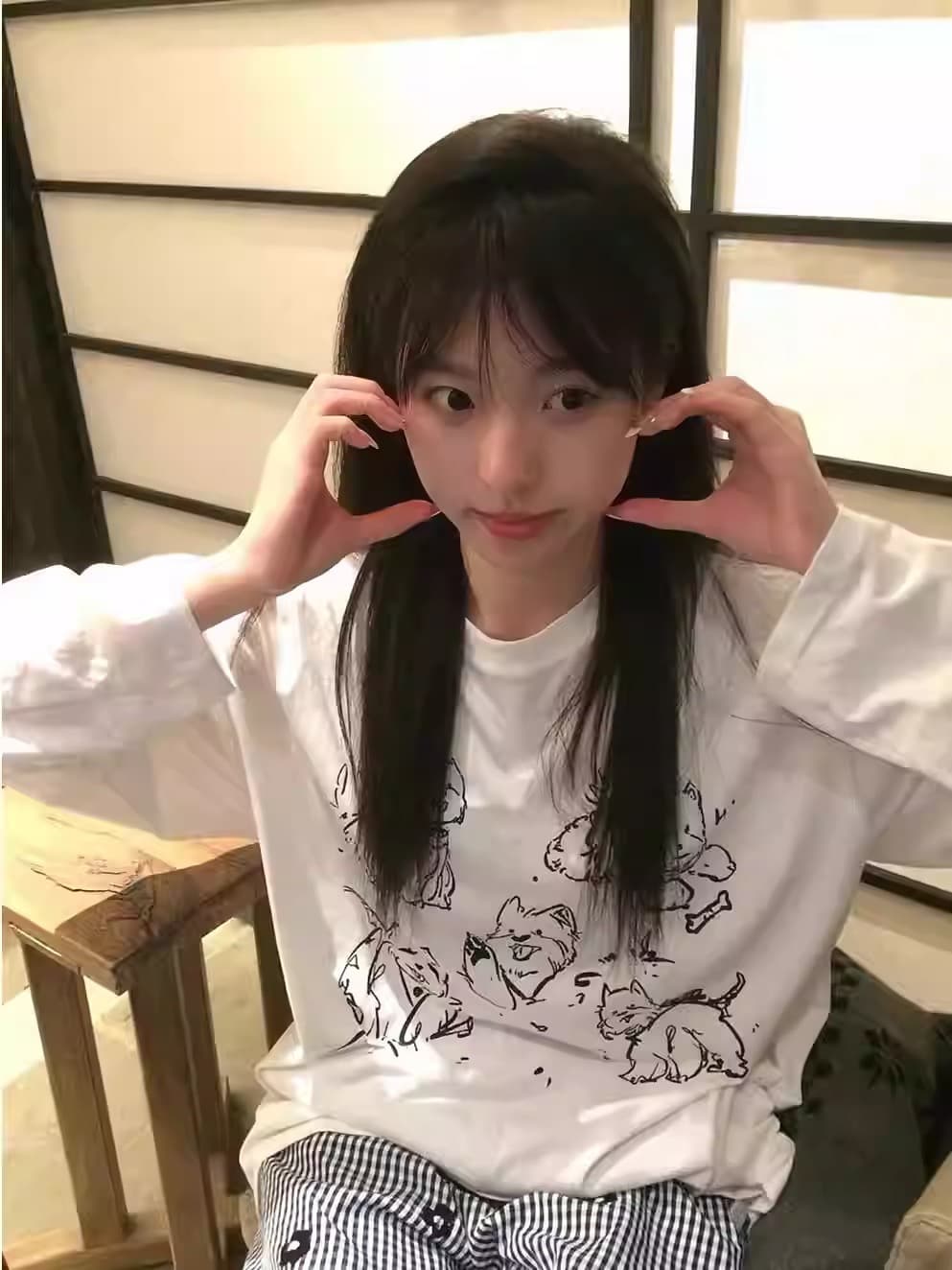골드 대 지점 작은 곰 티셔츠 여성 긴 소매 2026 새로운 지방 mm 빅 사이즈 표지 배 기본 셔츠 이른 가을 chic 맨위 이미지 2