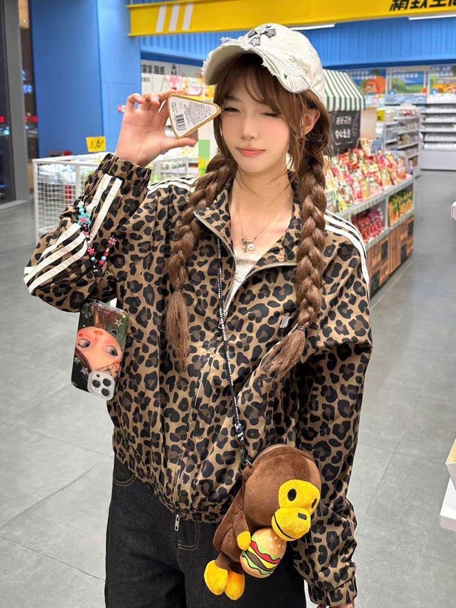 정가 레오파드 무늬 재킷 아메리칸 레트로 재킷 루즈핏 캐주얼 트렌디 이미지 2