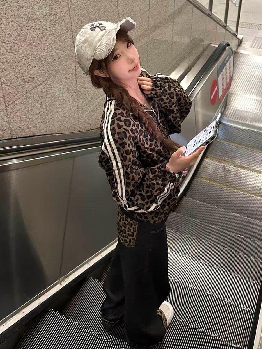 정가 레오파드 무늬 재킷 아메리칸 레트로 재킷 루즈핏 캐주얼 트렌디 상세 이미지 5