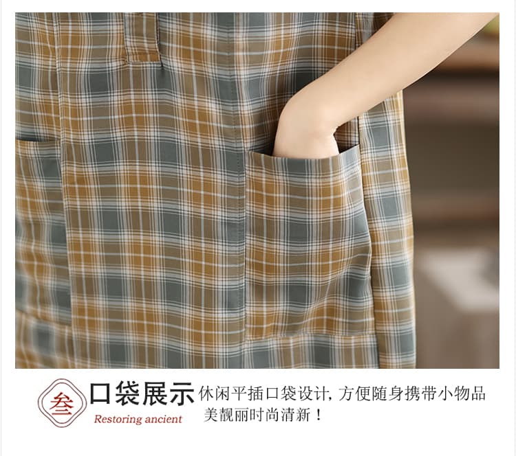 실사 순면 품격 체크무늬 드레스 2026 여름 얇은 스타일 루즈핏 빅 사이즈 패션 V넥 외국 가스 엄마 치마 상세 이미지 5