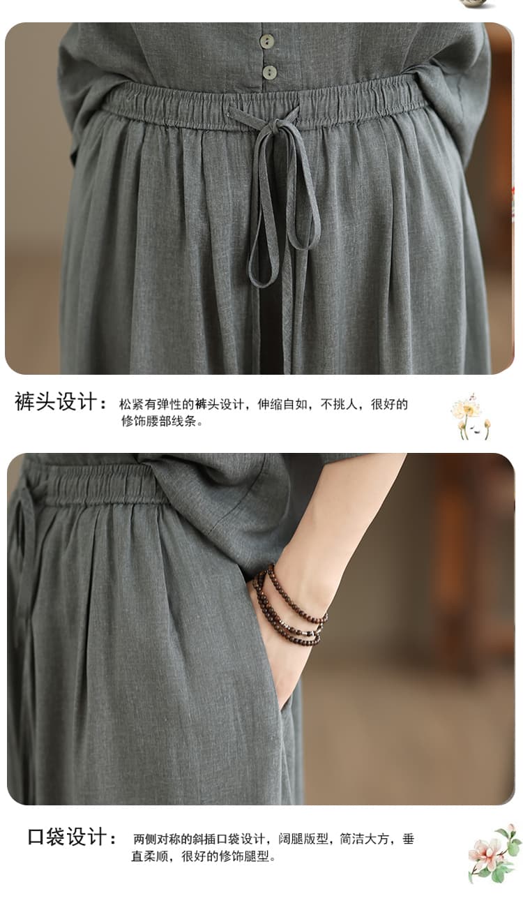실사 품격 아마 세트 맞춤 섹션 셔츠 루즈핏 와이드 레그 팬츠 여름 섹션 빅 사이즈 패션 어머니 드레스 투피스 세트 상세 이미지 5