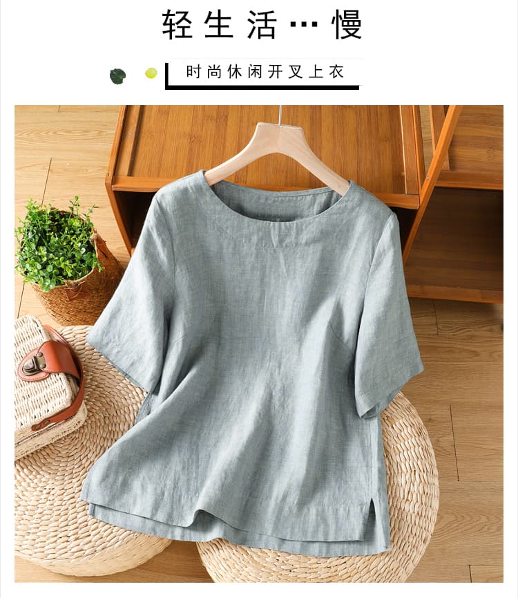 실사 빛 럭셔리 캐주얼 면 린넨 맨위 여성 여름 새로운 루즈핏 티셔츠 작은 셔츠 반팔 문예 다용도 여성 셔츠 상세 이미지 1